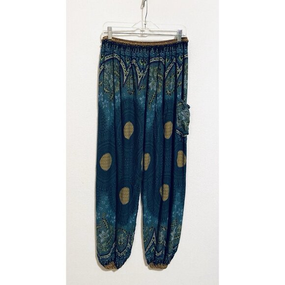 Earthbound Trading Pants Womens XXL Blue Green Paisley Floral Jogger Boho Harem - Picture 3 of 6